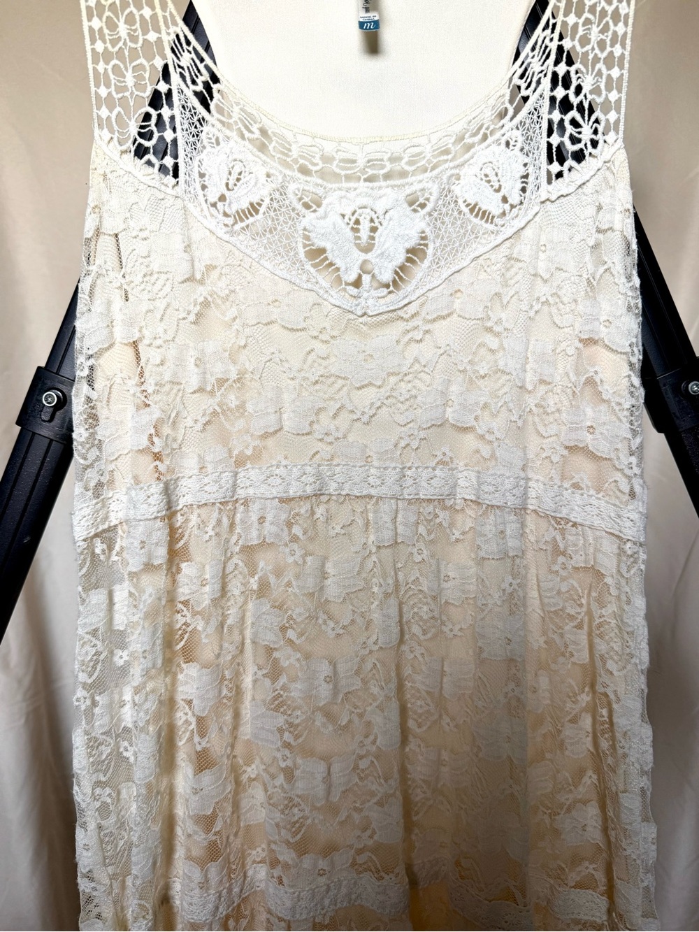 Ivory Lace Crochet Yoke Sleeveless Dress